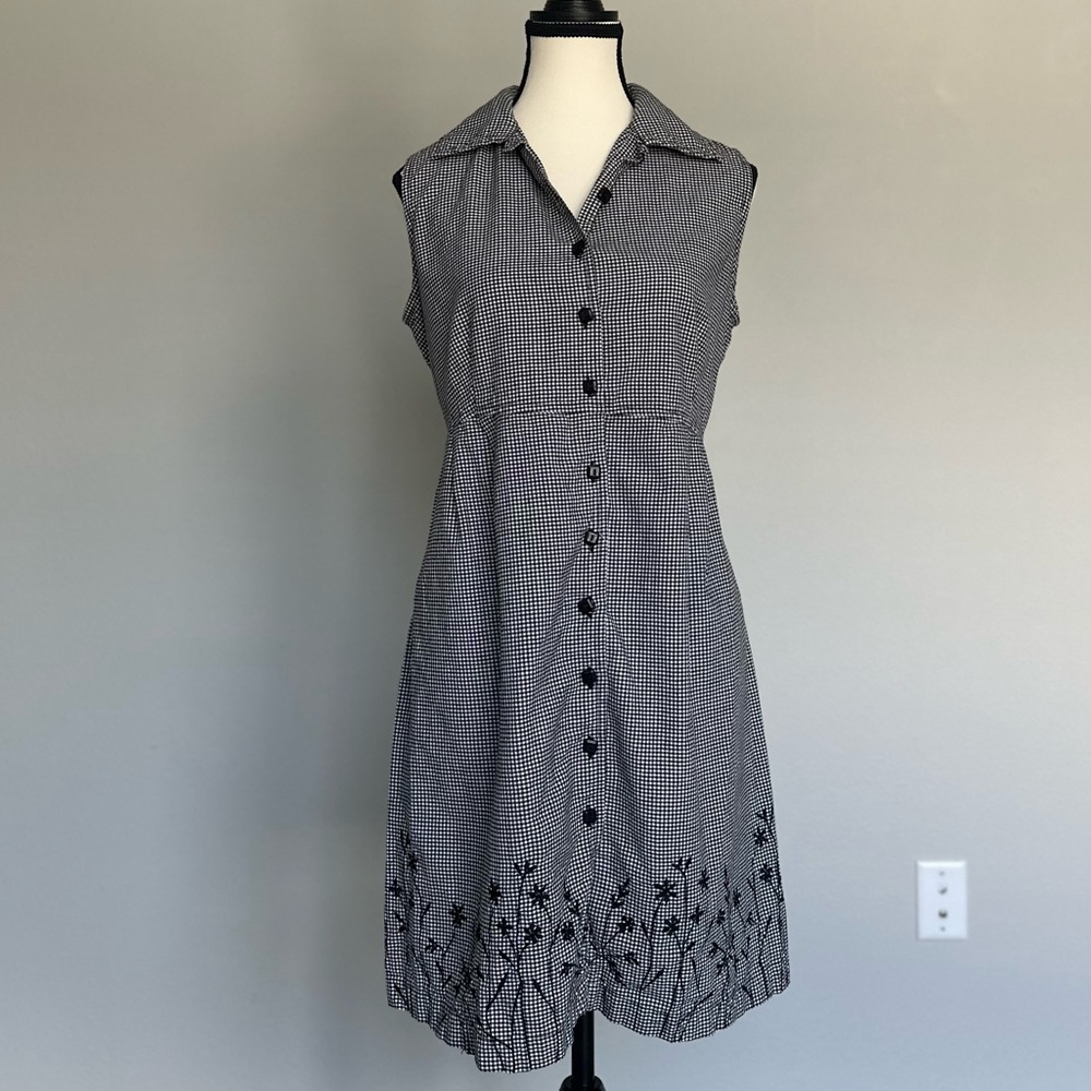 Vintage Y2K Zero2Nine Embroidered Gingham Maternity Mini Sleeveless Shirt Dress